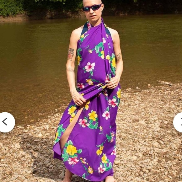 80s Purple Hawaiian Print Sarong 3-in-1 Dress One Size fits Most Vintage - Picture 1 of 11